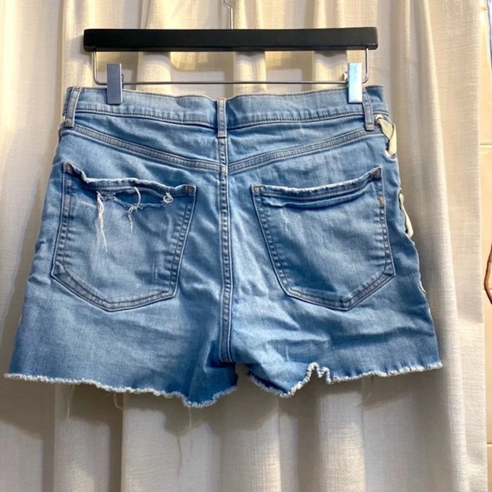 Women’s Express Shortie Vintage High Rise Button-fly Distressed Blue Jean Shorts